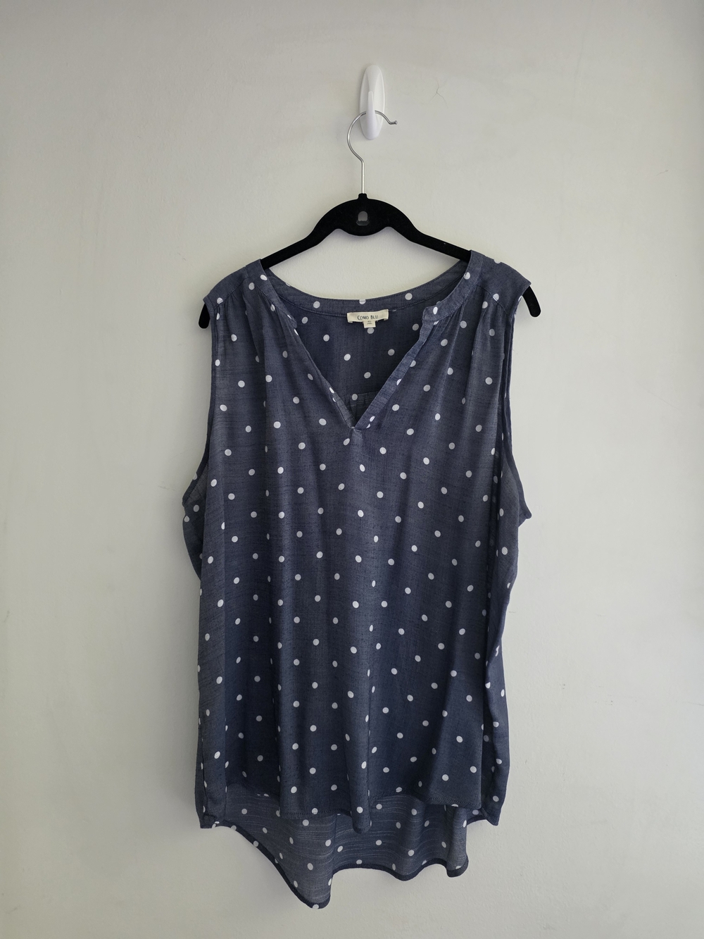 Como Blu Cozy Polka Dot Sleeveless Top - Navy with White Dots